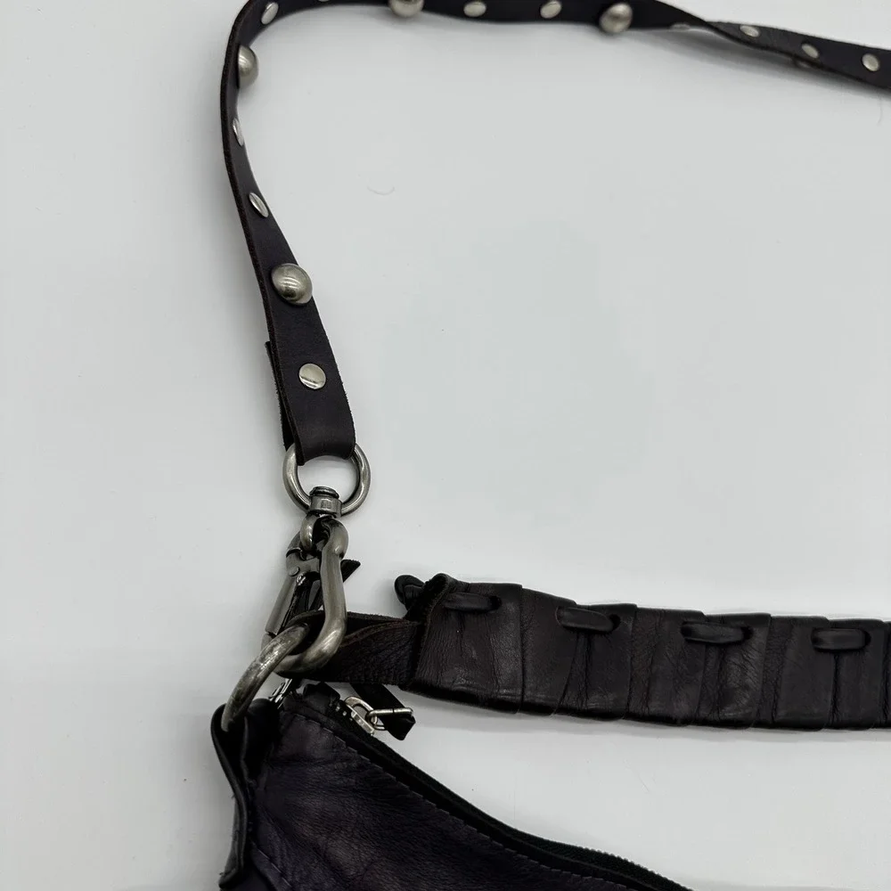 Carla Mancini Purple Leather Studded Fringe Hobo Shoulder Bag Silver‎ Hardware